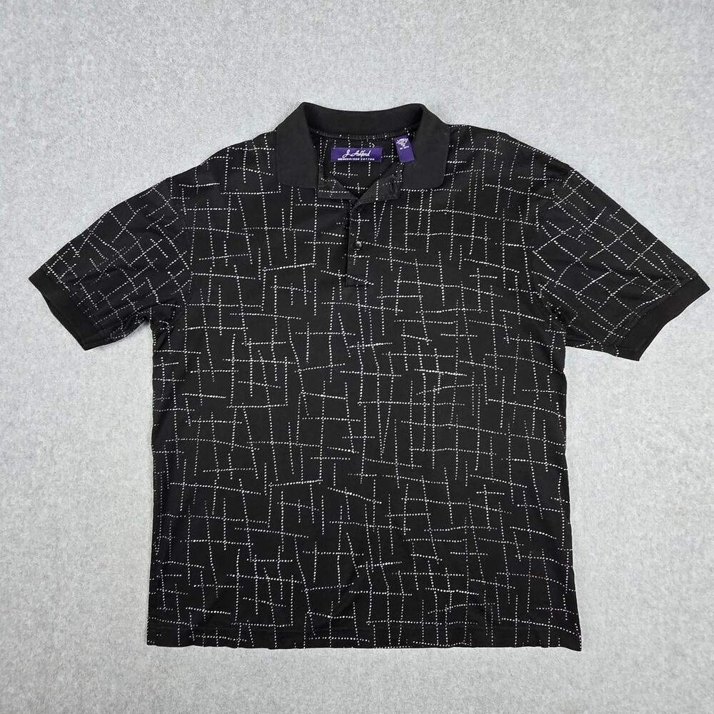 J. Ashford Mens Medium Black Abstract Print Short Sleeve Polo Shirt